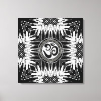 Batik negro blanco Signo Om Mandala Arte Nueva Era