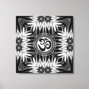 Batik negro blanco Signo Om Mandala Arte Nueva Era