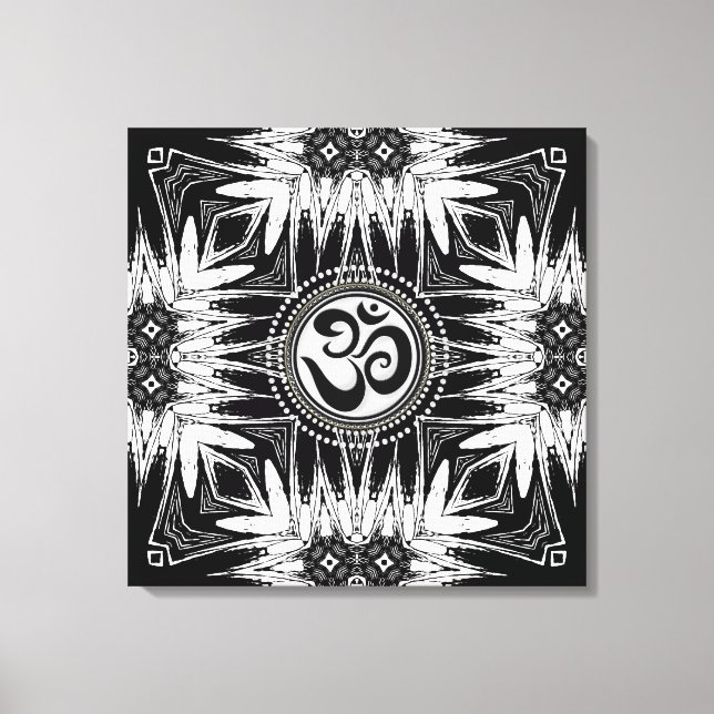 Batik negro blanco Signo Om Mandala Arte Nueva Era (Anverso)