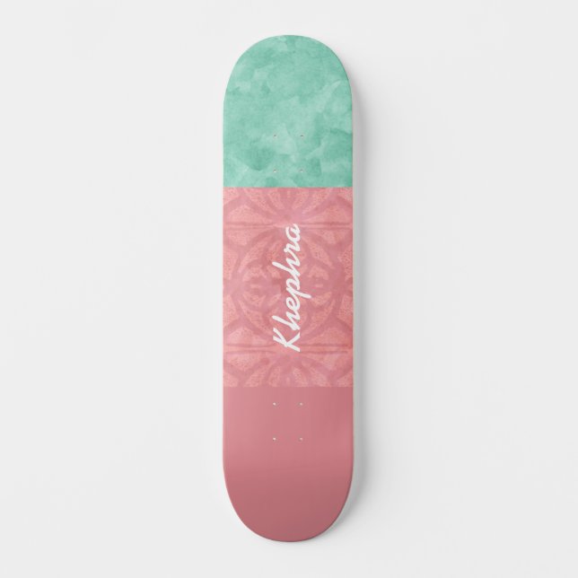 Batik rosa de Ruddy y Skateboard de acuarela verde (Anverso)