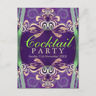 Batik Twist Green Purple Cocktail party Invitación