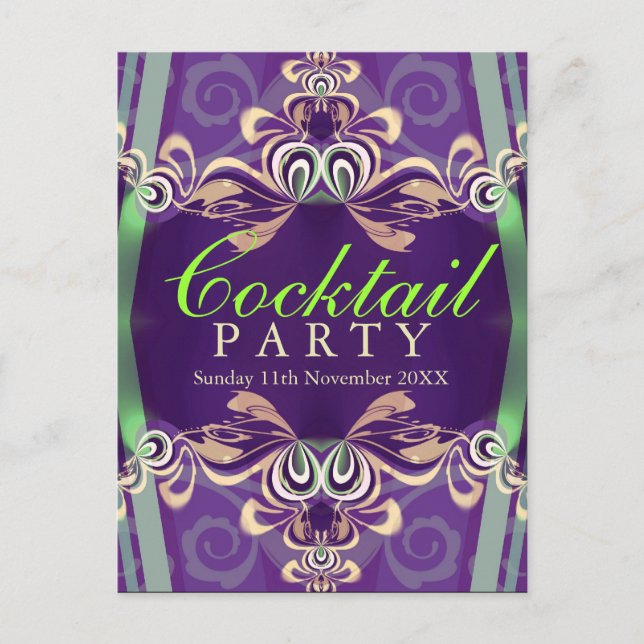 Batik Twist Green Purple Cocktail party Invitación (Anverso)