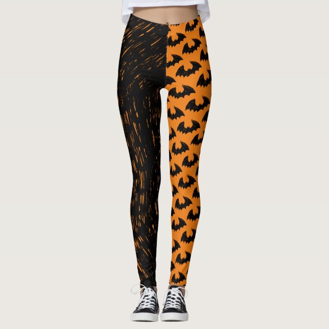 Bats & Black Lineart - Leggings Naranjas (Anverso)