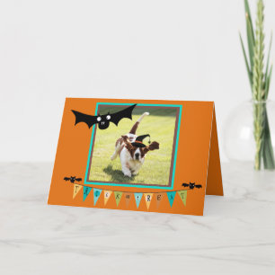 Bats & Witch Basset En Cuta Tarjeta De Halloween