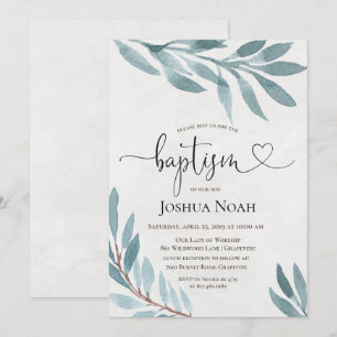 Bautismo acuarela Invitación botánica