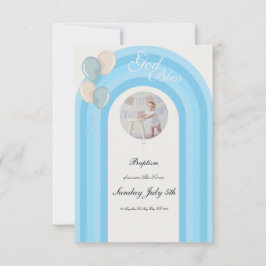 Bautismo azul moderno con foto Personalizado RSVP