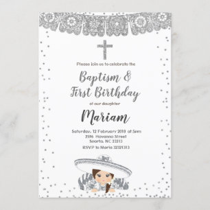 Bautismo Chica Charra Plata e invitación de cumple