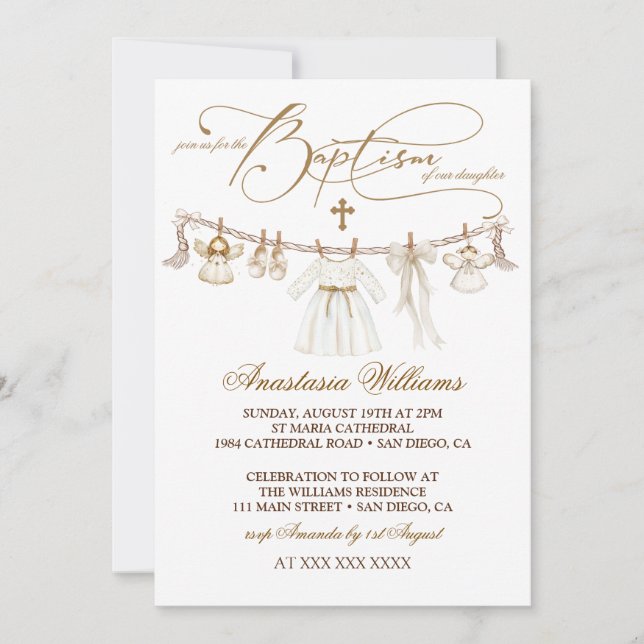 Bautismo chica Christening Boho Invitación (Anverso)