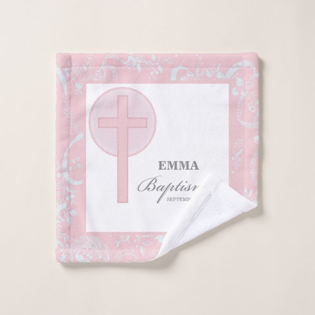 Bautismo Chica de encaje rosa personalizado (Toallita)