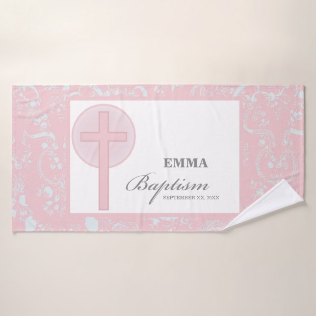 Bautismo Chica de encaje rosa personalizado (Toalla de baño)