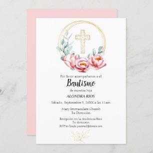 Bautismo Chica de invitación española, floral