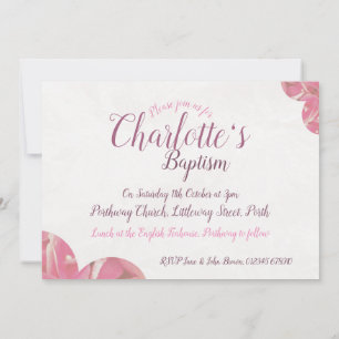 Bautismo chica invitaciones de flores rosas y blan
