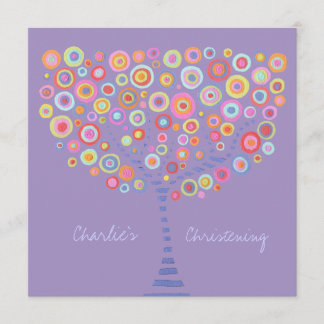 Bautismo Christening Circle Tree Invitación retro