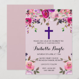 Bautismo con flores púrpura/Chica de invitación a 