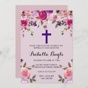 Bautismo con flores púrpura/Chica de invitación a 