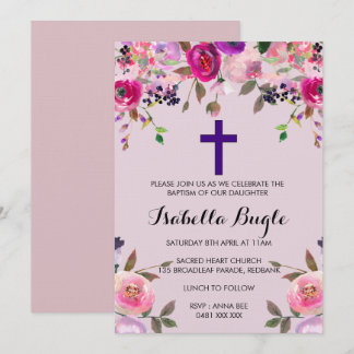 Bautismo con flores púrpura/Chica de invitación a