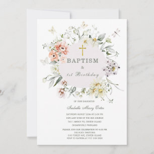 Bautismo con flores silvestres e invitación para e