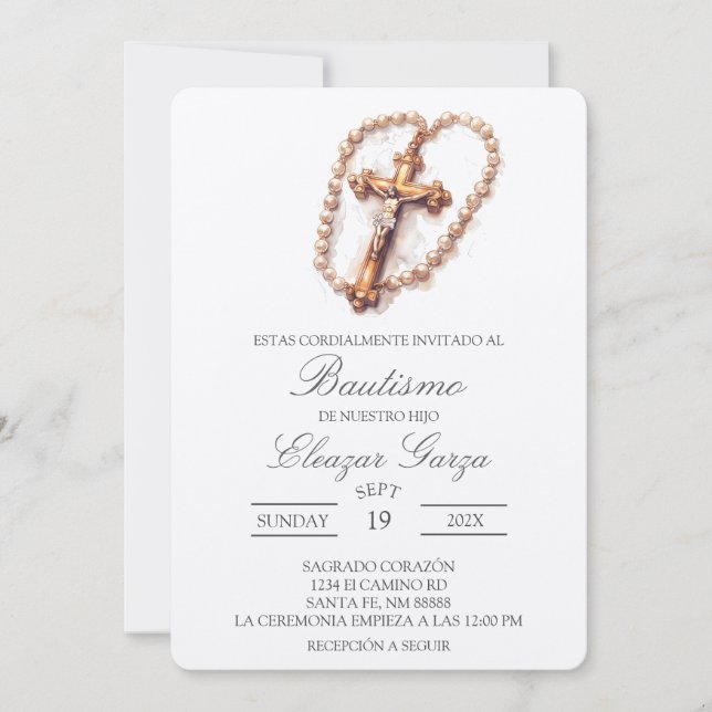 Bautismo crucifijo en la invitación española (Anverso)