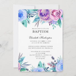 Bautismo de flores moradas y azules. Invitación fl