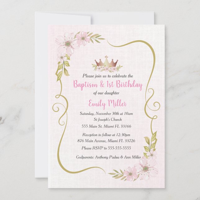 Bautismo de la princesa e invitación de cumpleaños (Anverso)