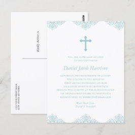 Bautismo de los niños Elegante Invitación azul y b