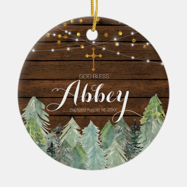 Bautismo de madera rústica Ornamento de Dios Bendi (Frente)