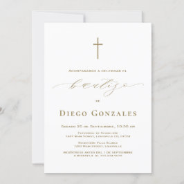 Bautismo de niño con invitación blanca dorada