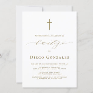 Bautismo de niño con invitación blanca dorada