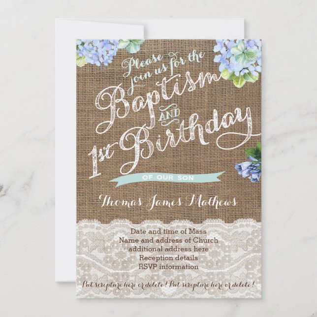 bautismo de niño y primer cumpleaños, invitaciones (Anverso)