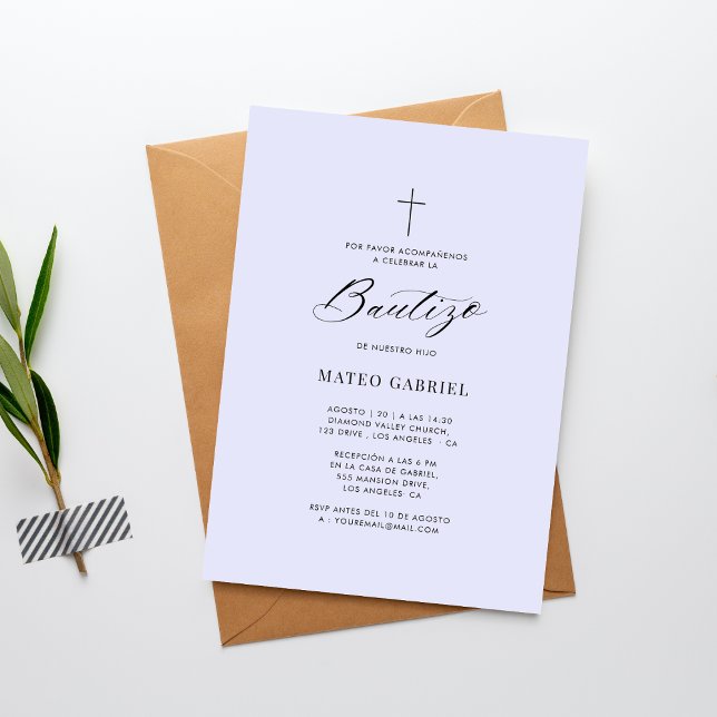 Bautismo español | Invitación De Bautizo Lavender (Subido por el creador)