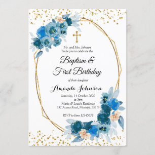 Bautismo Floral Azul y primera invitación de cumpl
