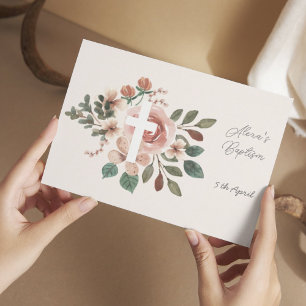 Bautismo floral con RSVP cruzada plana