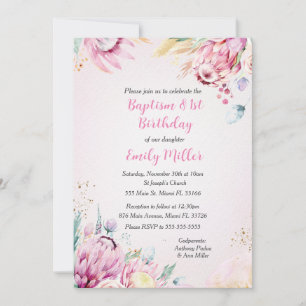 Bautismo floral e invitación de cumpleaños