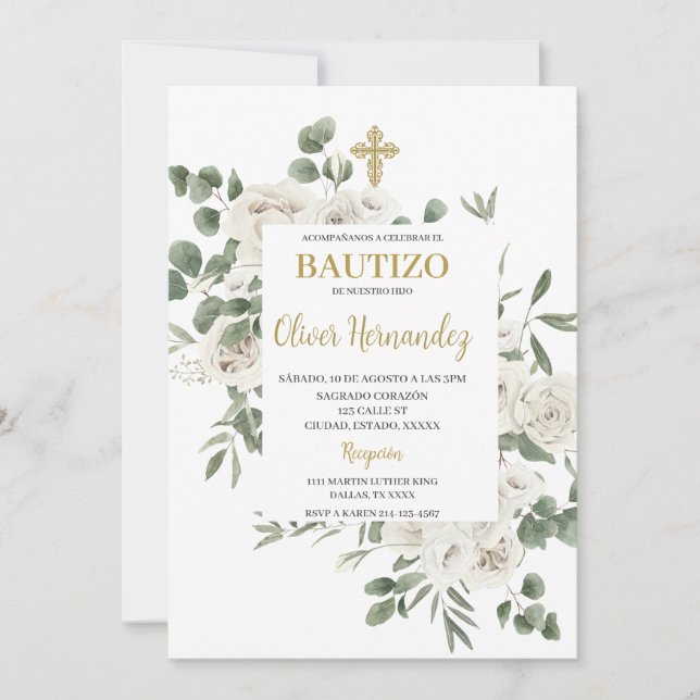 Bautismo floral Invitación española (Anverso)
