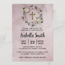 Bautismo floral púrpura / Invitación a la cristian