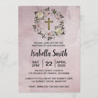 Bautismo floral púrpura / Invitación a la cristian