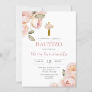 Bautismo floral rosado Invitación española