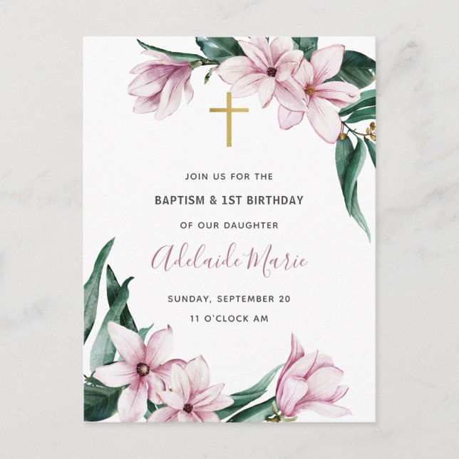 Bautismo floral y primera invitación de cumpleaños (Anverso)