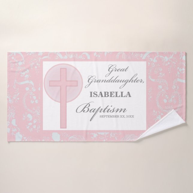 Bautismo Gran Nieta Rosa Lace Personalizado (Toalla de baño)