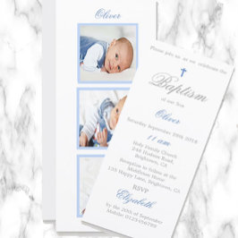 Bautismo | Invitación azul del bebé de la foto de