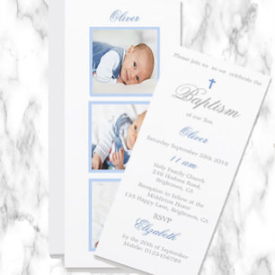 Bautismo   Invitación azul del bebé de la foto de 