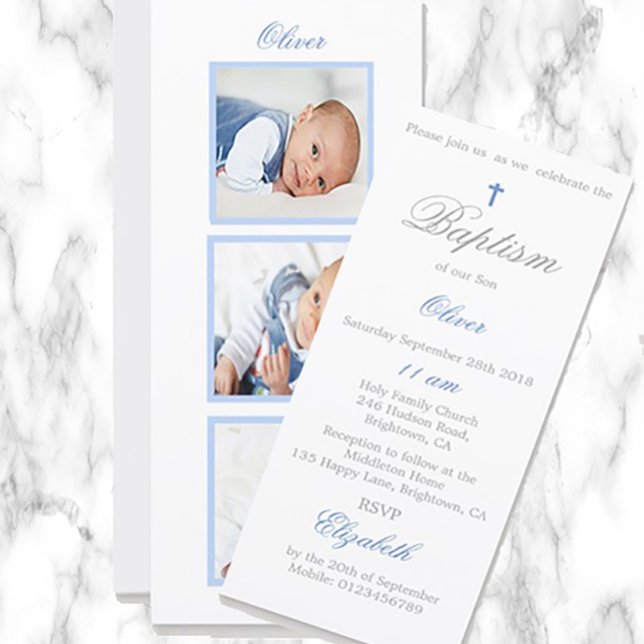 Bautismo | Invitación azul del bebé de la foto de  (Subido por el creador)
