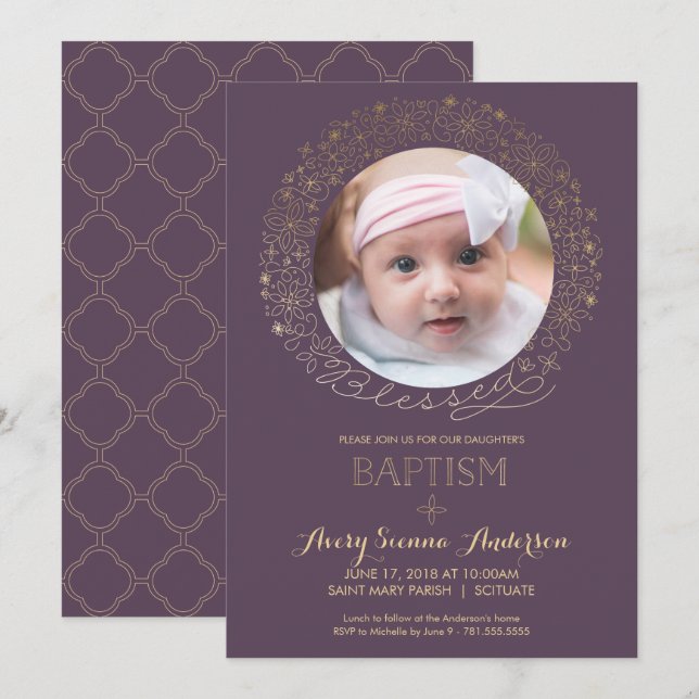Bautismo, invitación de la foto del bautizo, chica (Anverso / Reverso)