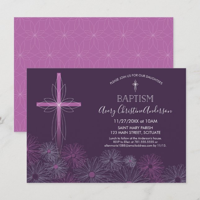 Bautismo, invitación del bautizo - chica, (Anverso / Reverso)