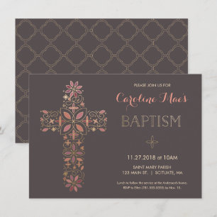 Bautismo, invitación del bautizo - oro, cruz