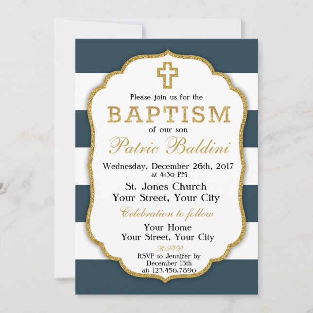 Bautismo, invitación del bautizo para un MUCHACHO (Anverso)