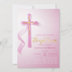 Bautismo religioso Elegantes invitaciones rosadas