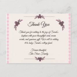 Bautismo rosa para bebé, tarjeta de agradecimiento