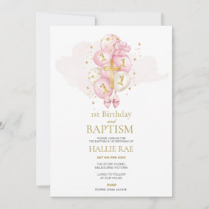 Bautismo rosado y dorado e invitación a cumplir 1
