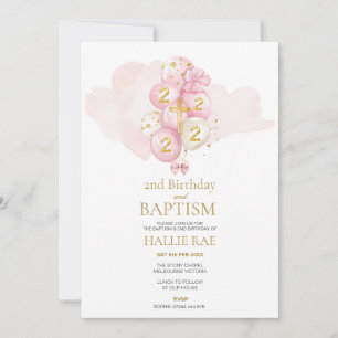 Bautismo rosado y dorado e invitación a cumplir 2
